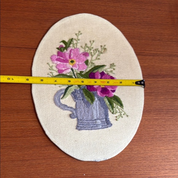 Floral Embroidered handmade crewel Oval Canvas Unframed vintage retro decor - Picture 3 of 6